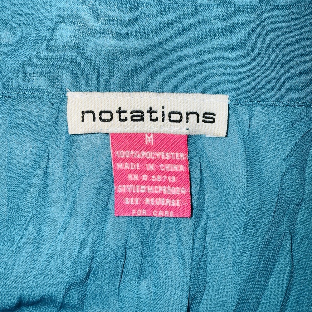 Notations Teal Ruffle Blouse M Sheer Crinkle Texture Bell Sleeve Y2K Fairycore - Picture 2 of 9